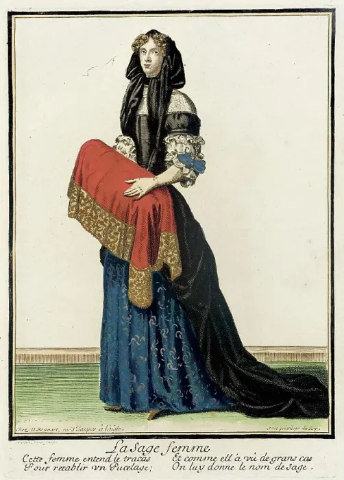 Framed Print : Recueil des modes de la cour de France, La Sage Femme (image 1 of 3), between c1678 and c1693. Creator: Nicolas Bonnart Framed Print : Recueil des modes de la cour de France, La Sage Femme (image 1 of 3), between c1678 and c1693. Creator: Nicolas Bonnart