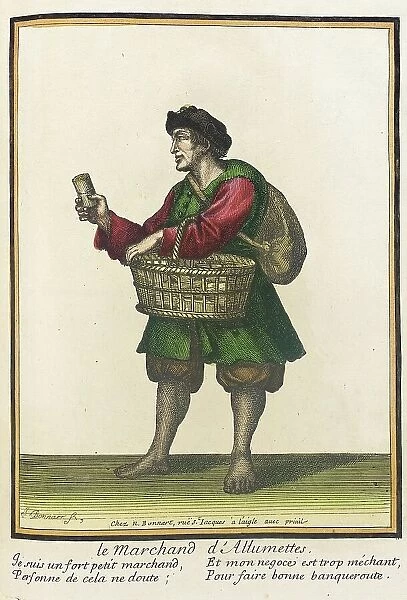 Recueil des modes de la cour de France, Le marchand d'Allumettes, after 1674. Creators: Nicolas Bonnart, Jean-Baptiste Bonnart