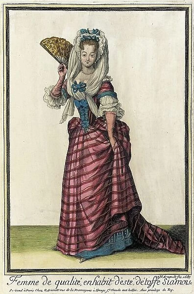 Recueil des modes de la cour de France, Femme de Qualité, en Habit d'Esté, Détoffe Siamoise, 1687. Creator: Nicolas Arnoult