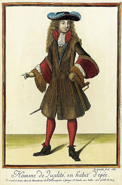 Recueil des modes de la cour de France, Homme de Qualité, en Habit d'Épée, 1687. Creator: Nicolas Arnoult