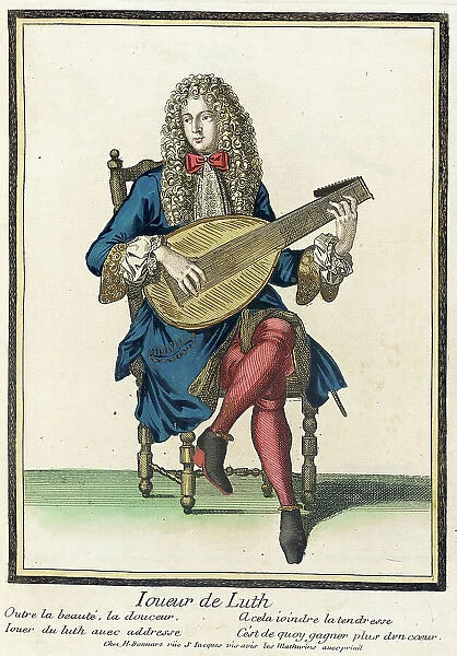 Recueil des modes de la cour de France, Joueur de Luth, Bound 1703-1704. Creator: Henri Bonnart