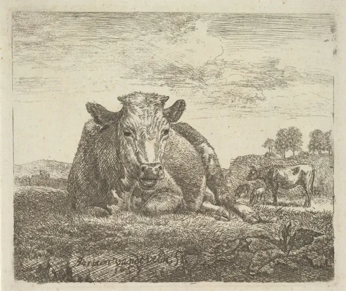 Framed Print : Recumbent Cow, from Different Animals, 1657. Creator: Adriaen van de Velde Framed Print : Recumbent Cow, from Different Animals, 1657. Creator: Adriaen van de Velde