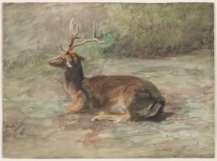 Framed Print : Recumbent Stag, second half 19th century. Creator: Rosa Bonheur (French, 1822-1899) Framed Print : Recumbent Stag, second half 19th century. Creator: Rosa Bonheur (French, 1822-1899)