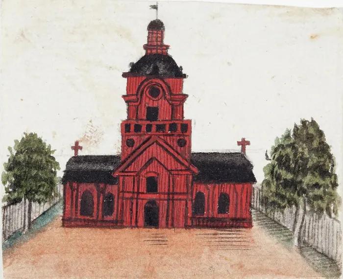 Framed Print : The Red Church, 1830-1835. Creator: Ferdinand von Wright Framed Print : The Red Church, 1830-1835. Creator: Ferdinand von Wright