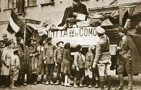 Red Cross supplies for war victims in Como, Italy, World War I, c1914-c1918. Artist