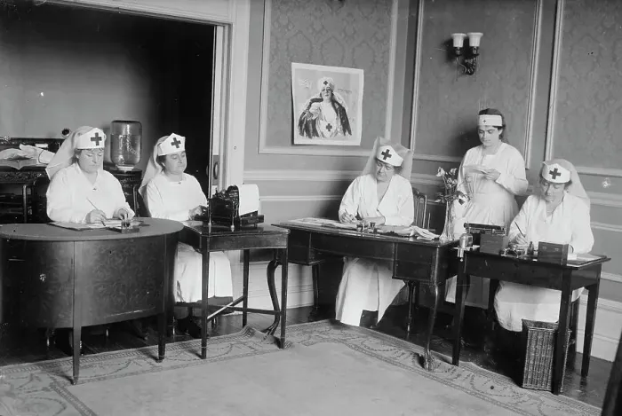 Framed Print : Red Cross workers, between c1915 and c1920. Creator: Bain News Service