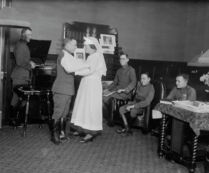 Framed Print : Red Cross wounded officer, between 1917 and c1920. Creator: Bain News Service Framed Print : Red Cross wounded officer, between 1917 and c1920. Creator: Bain News Service