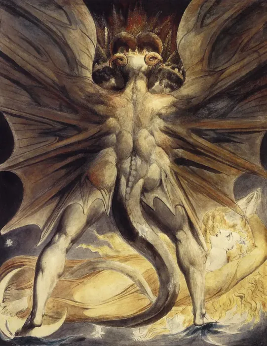 Framed Print : The Red Dragon and the Woman Clothed in Sun, ca 1802-1805. Artist: Blake, William (1757-1827) Framed Print : The Red Dragon and the Woman Clothed in Sun, ca 1802-1805. Artist: Blake, William (1757-1827)