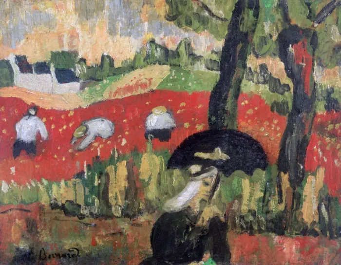 Framed Print : The Red Field, Pont Aven, c1887. Artist: Emile Bernard Framed Print : The Red Field, Pont Aven, c1887. Artist: Emile Bernard