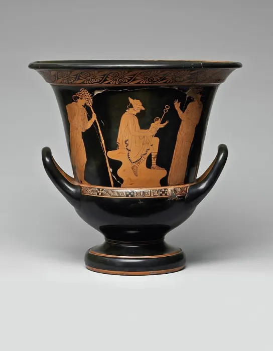 Framed Print : Red-figure krater with Hermes, Dionysus and Nymphs, 460-450 BC. Creator: Master of Villa Julia (active 460 BC-450 BC) Framed Print : Red-figure krater with Hermes, Dionysus and Nymphs, 460-450 BC. Creator: Master of Villa Julia (active 460 BC-450 BC)
