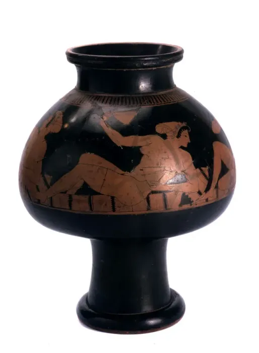 Framed Print : Red-figure psykter (wine cooler) with a symposium scene, Ancient Greek, c505-c500 BC. Artist: Euphronios Framed Print : Red-figure psykter (wine cooler) with a symposium scene, Ancient Greek, c505-c500 BC. Artist: Euphronios