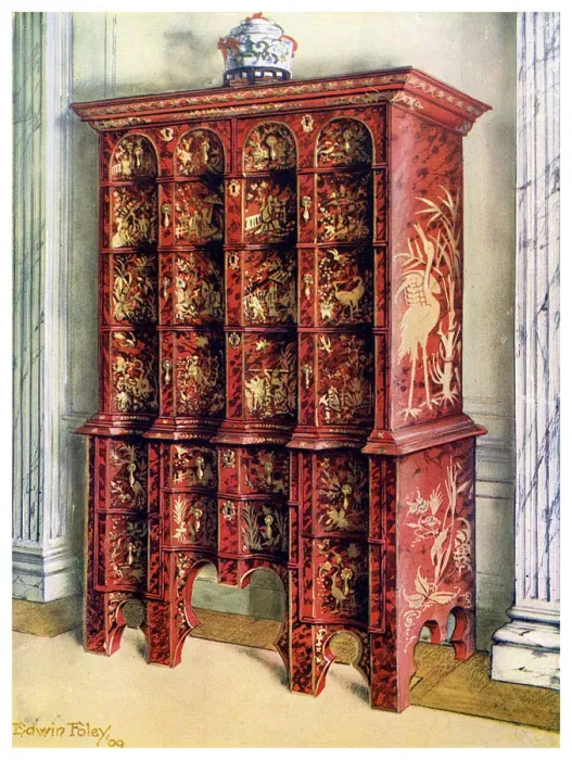 Framed Print : Red and gilt lacquer double chest of drawers, 1910. Artist: Edwin Foley Framed Print : Red and gilt lacquer double chest of drawers, 1910. Artist: Edwin Foley