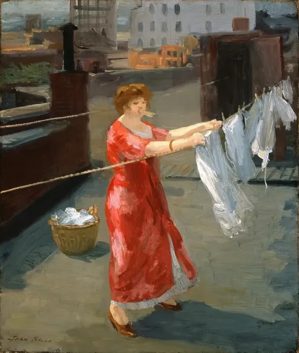 Framed Print : Red Kimono on the Roof, 1912. Creator: John Sloan Framed Print : Red Kimono on the Roof, 1912. Creator: John Sloan