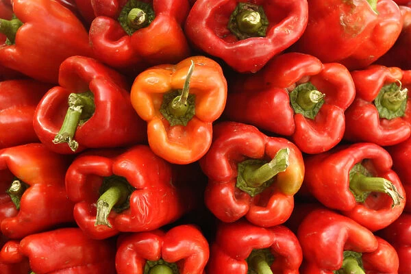 Red peppers in a market, Mallorca, Spain