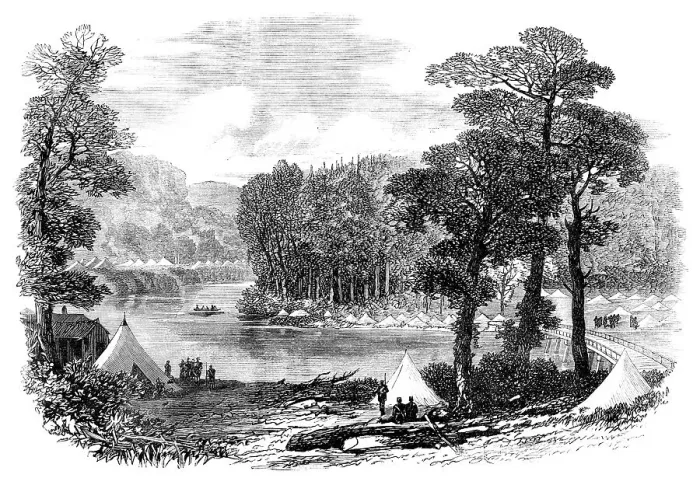 Framed Print : The Red River Expedition: camp at Malawin Bridge, 1871. Creator: Unknown Framed Print : The Red River Expedition: camp at Malawin Bridge, 1871. Creator: Unknown
