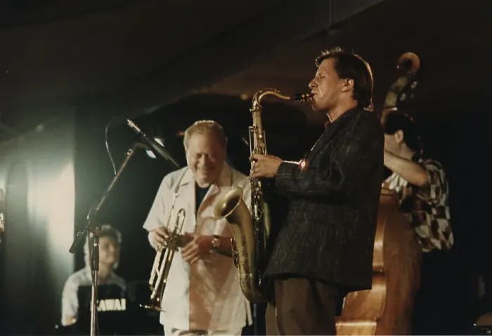 Framed Print : Red Rodney and Chris Potter, North Sea Jazz Festival, The Hague, Netherlands, 1991. Creator: Brian Foskett Framed Print : Red Rodney and Chris Potter, North Sea Jazz Festival, The Hague, Netherlands, 1991. Creator: Brian Foskett