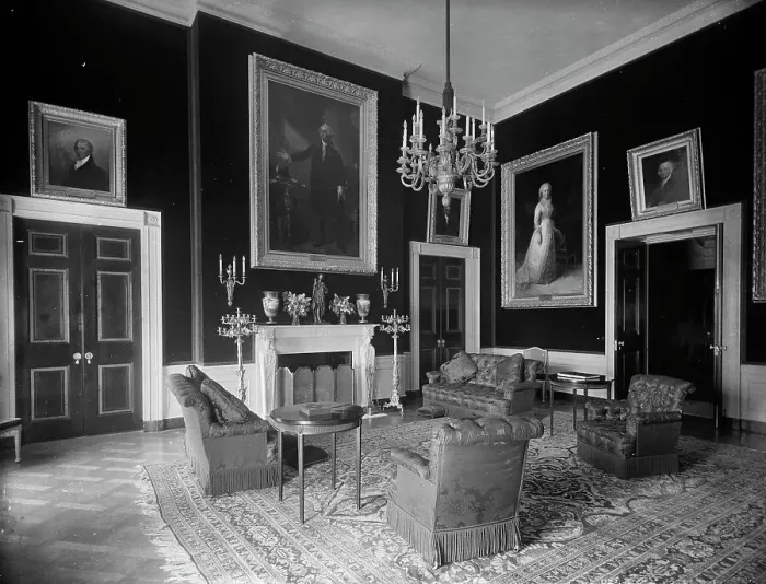 Framed Print : The Red Room, White House, (1904?). Creator: Unknown Framed Print : The Red Room, White House, (1904?). Creator: Unknown