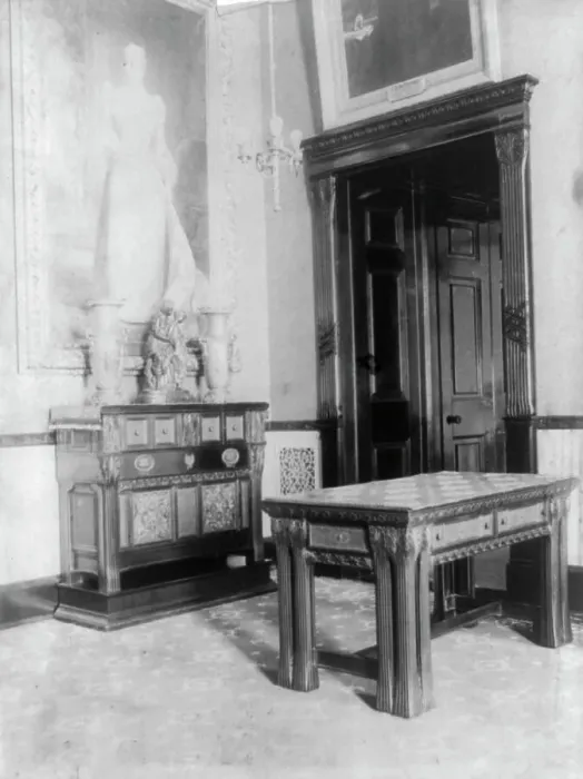 Framed Print : Red Room of the White House corner, between 1889 and 1906. Creator: Frances Benjamin Johnston Framed Print : Red Room of the White House corner, between 1889 and 1906. Creator: Frances Benjamin Johnston