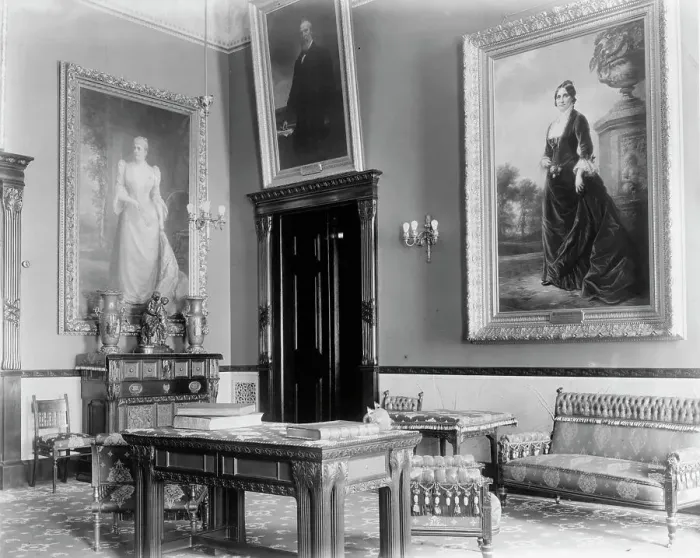 Framed Print : Red Room, White House, Washington, D.C. c1890. Creator: Frances Benjamin Johnston Framed Print : Red Room, White House, Washington, D.C. c1890. Creator: Frances Benjamin Johnston