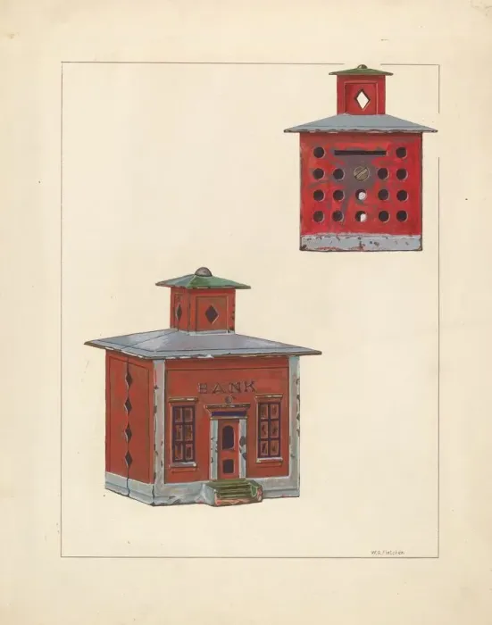 Framed Print : Red School House Bank, c. 1937. Creator: William O. Fletcher Framed Print : Red School House Bank, c. 1937. Creator: William O. Fletcher