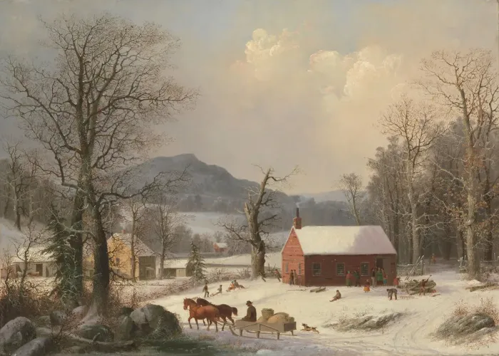 Framed Print : Red School House (Country Scene), 1858. Creator: George Henry Durrie Framed Print : Red School House (Country Scene), 1858. Creator: George Henry Durrie