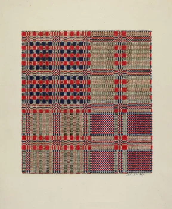 Framed Print : Red, White & Blue Coverlet, c. 1940. Creator: Merkley, Arthur G Framed Print : Red, White & Blue Coverlet, c. 1940. Creator: Merkley, Arthur G