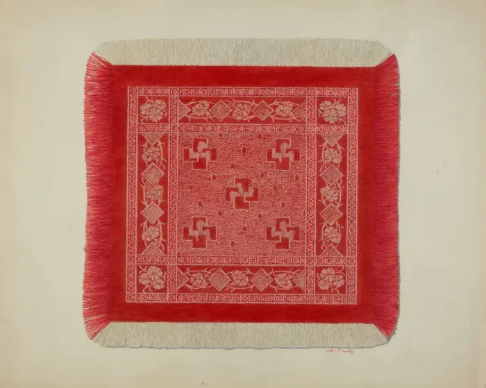 Framed Print : Red and White Napkin, c. 1941. Creator: Merkley, Arthur G Framed Print : Red and White Napkin, c. 1941. Creator: Merkley, Arthur G
