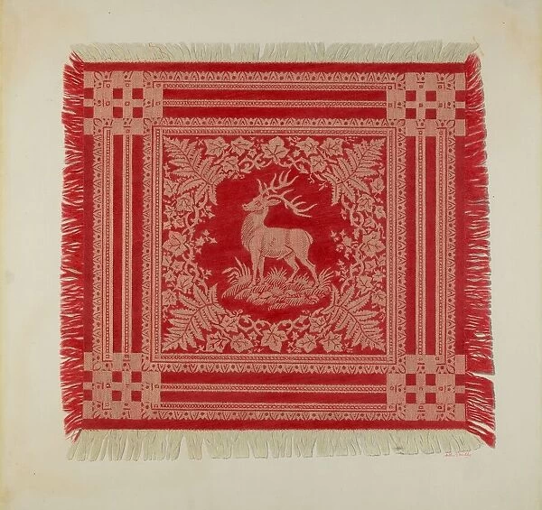 Red and White Napkin (Deer Design), 1935  /  1942. Creator: Merkley, Arthur G