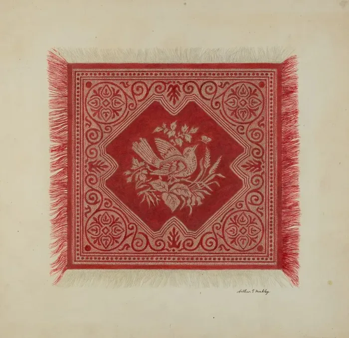 Framed Print : Red and White Table Napkin, c. 1939. Creator: Merkley, Arthur G