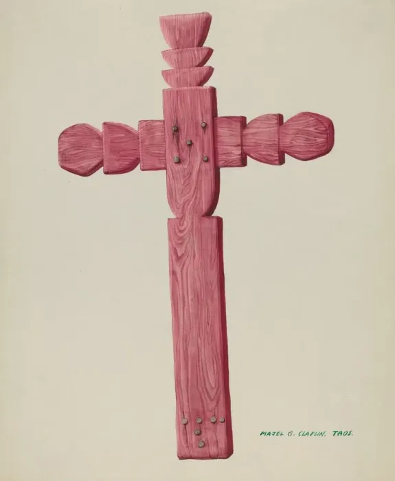 Framed Print : Red Wooden Cross used as Headstone, c. 1937. Creator: Majel G. Claflin Framed Print : Red Wooden Cross used as Headstone, c. 1937. Creator: Majel G. Claflin