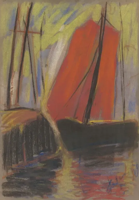 Framed Print : Red yacht, 1925. Creator: Zolo Palugyay Framed Print : Red yacht, 1925. Creator: Zolo Palugyay