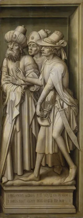 Framed Print : Redemption Tryptich: The Tribute Money. Artist: Stockt, Vrancke van der (1420-1495) Framed Print : Redemption Tryptich: The Tribute Money. Artist: Stockt, Vrancke van der (1420-1495)