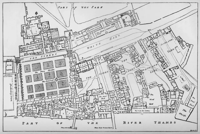 Framed Print : A Reduced Copy of Fishers Ground Plan of the Royal Palace of Whitehall, Taken in the Reign of Char Artist: William Patten Framed Print : A Reduced Copy of Fishers Ground Plan of the Royal Palace of Whitehall, Taken in the Reign of Char Artist: William Patten