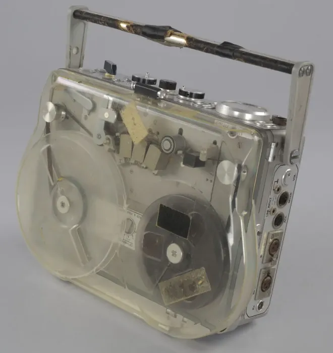 Framed Print : Reel-to-reel tape recorder and reels used by sound engineer Russell Williams II, ca Framed Print : Reel-to-reel tape recorder and reels used by sound engineer Russell Williams II, ca