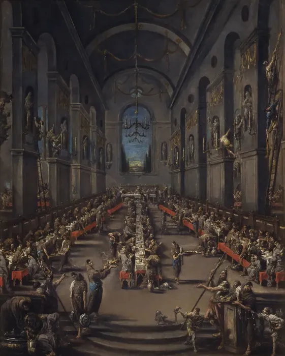 Framed Print : The refectory of the Franciscan brothers, c.1735. Creator: Magnasco, Alessandro (1667-1749) Framed Print : The refectory of the Franciscan brothers, c.1735. Creator: Magnasco, Alessandro (1667-1749)