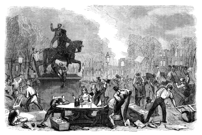 Framed Print : Reform riots in Queens Square, Bristol, 1831 (c1895) Framed Print : Reform riots in Queens Square, Bristol, 1831 (c1895)