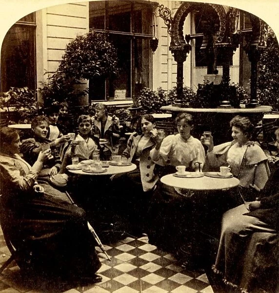 Refreshing - Unter den Linden Cafe, Berlin, Germany, 1894. Creator: Bert Underwood