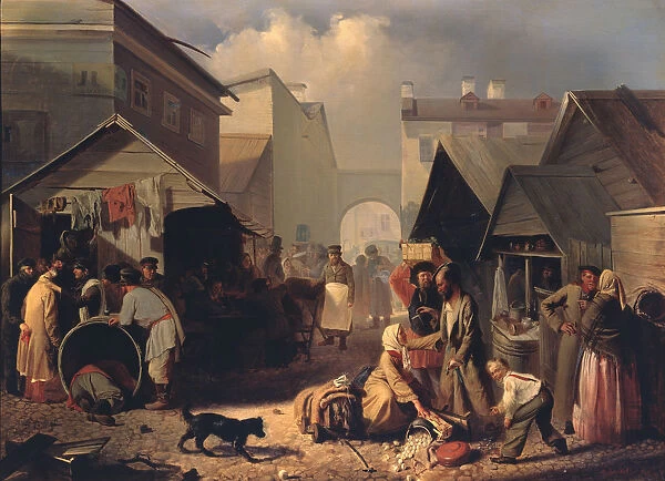 Refreshment Stall in St. Petersburg, 1858. Artist: Volkov, Adrian Markovich (1827-1873)