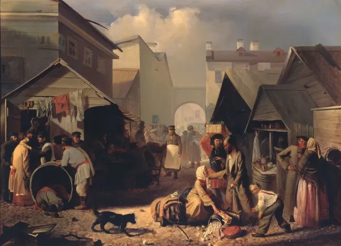 Framed Print : Refreshment Stall in St. Petersburg, 1858. Artist: Volkov, Adrian Markovich (1827-1873) Framed Print : Refreshment Stall in St. Petersburg, 1858. Artist: Volkov, Adrian Markovich (1827-1873)