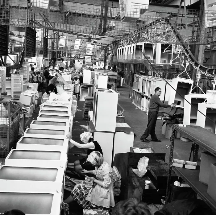 Framed Print : Refrigerators being assembled at the GEC in Swinton, South Yorkshire, 1963. Artist Framed Print : Refrigerators being assembled at the GEC in Swinton, South Yorkshire, 1963. Artist