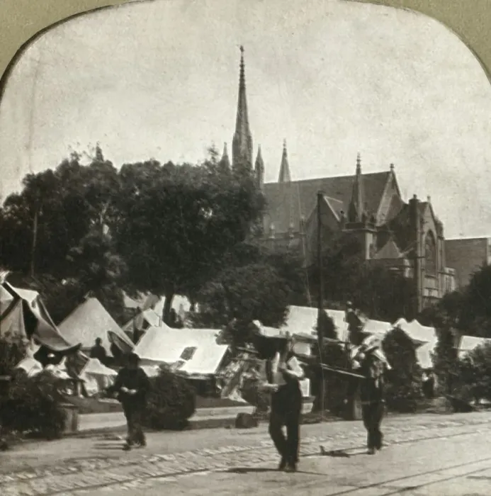 Framed Print : Refugees camp in Jefferson Square, 1906. Creator: Unknown Framed Print : Refugees camp in Jefferson Square, 1906. Creator: Unknown