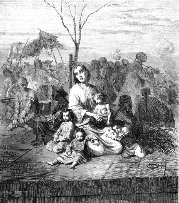 Framed Print : The refugees at Kah-Ding; A Cruise to Soo-chow, 1875. Creator: Lindley, Augustus Frederick Framed Print : The refugees at Kah-Ding; A Cruise to Soo-chow, 1875. Creator: Lindley, Augustus Frederick