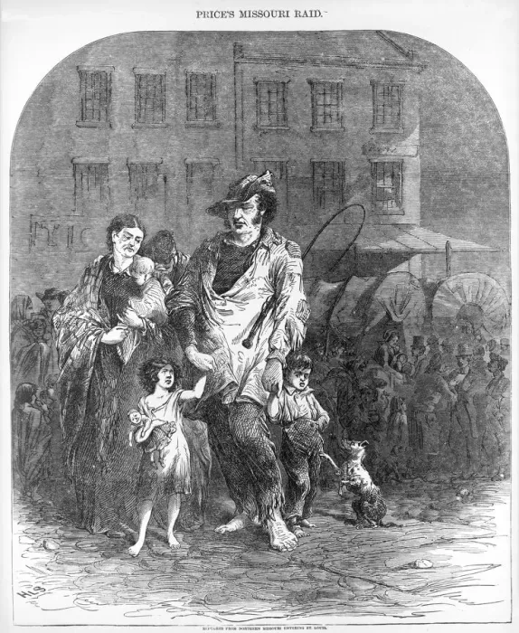 Framed Print : Refugees from Northern Missouri entering St. Louis, from Harpers Weekly, pub. 1894 Framed Print : Refugees from Northern Missouri entering St. Louis, from Harpers Weekly, pub. 1894