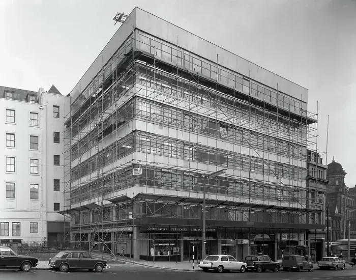 Framed Print : Refurbishment of a building, Sheffield city centre, South Yorkshire, 1967. Artist Framed Print : Refurbishment of a building, Sheffield city centre, South Yorkshire, 1967. Artist