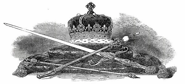 Regalia of Scotland: Crown Sceptre, Sword, and Lord Treasurer's Rod, 1850. Creator: Unknown