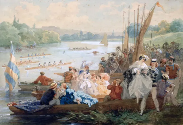 Framed Print : A Regatta at Asnieres During the Second Empire, c1868-1905. Artist: Antony Paul Emile Morlon