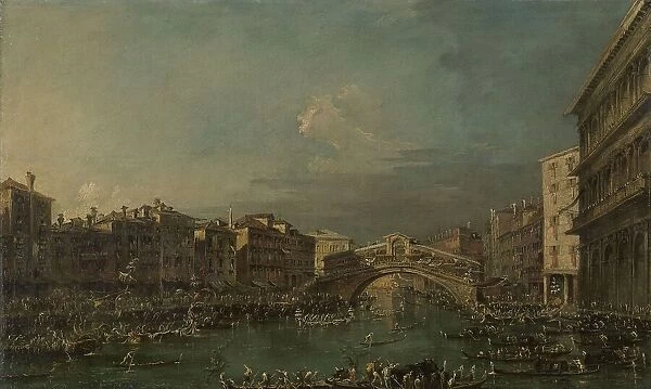 Regatta on the Grand Canal, near the Rialto Bridge, Venice, 1780-1793. Creator: Francesco Guardi