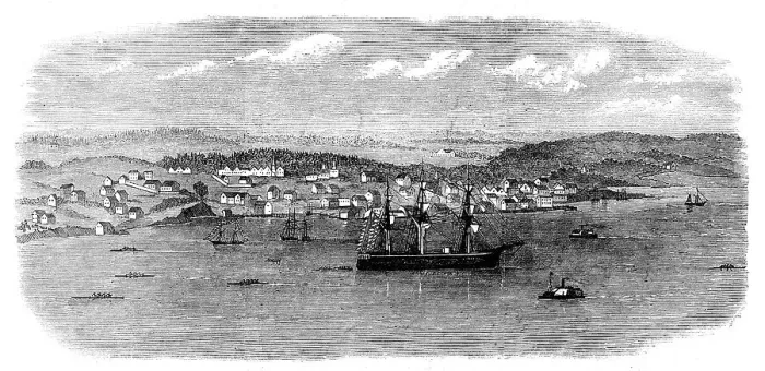 Framed Print : Regatta at Halifax, Nova Scotia: the boats returning to Halifax, past Dartmouth, 1871. Creator: Unknown Framed Print : Regatta at Halifax, Nova Scotia: the boats returning to Halifax, past Dartmouth, 1871. Creator: Unknown