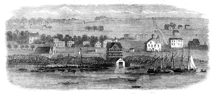 Framed Print : Regatta at Halifax, Nova Scotia - the champion sculler's race: the finish, 1871. Creator: Unknown Framed Print : Regatta at Halifax, Nova Scotia - the champion sculler's race: the finish, 1871. Creator: Unknown