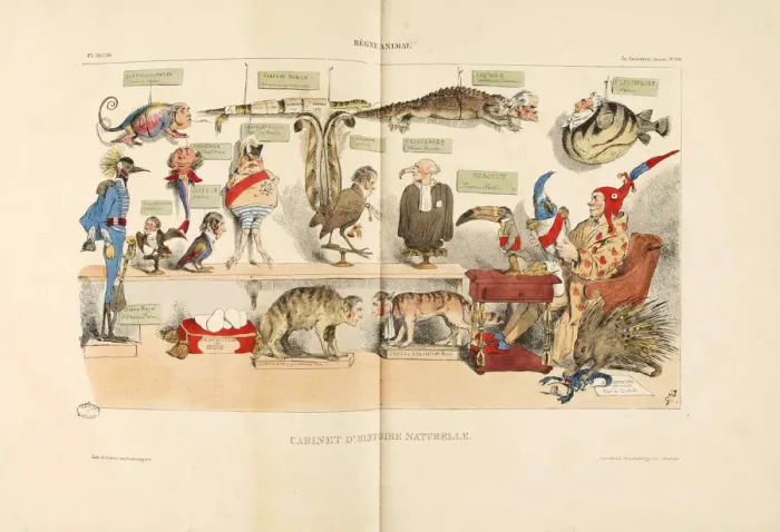 Framed Print : Regne animal (Animal Kingdom). From La Caricature, 1833. Creator: Grandville Framed Print : Regne animal (Animal Kingdom). From La Caricature, 1833. Creator: Grandville